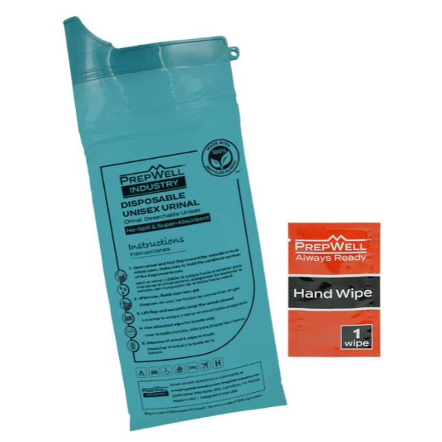 PrepWell Disposable Unisex Urinal Bag with Pouch & Hand Wipe