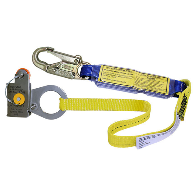 MIO Mechanical 1/2" industrial rope grab W/3' shock lanyard