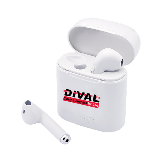 Atune Bluetooth Earbuds with Charging Case, DiVal Logo