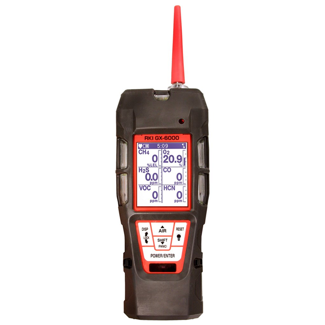 RKI GX-6000 Pumped 5 Gas(O2 / LEL / CO / H2S/VOC) Confined Space Meter, w/ Unit Charger & Wrist Strap