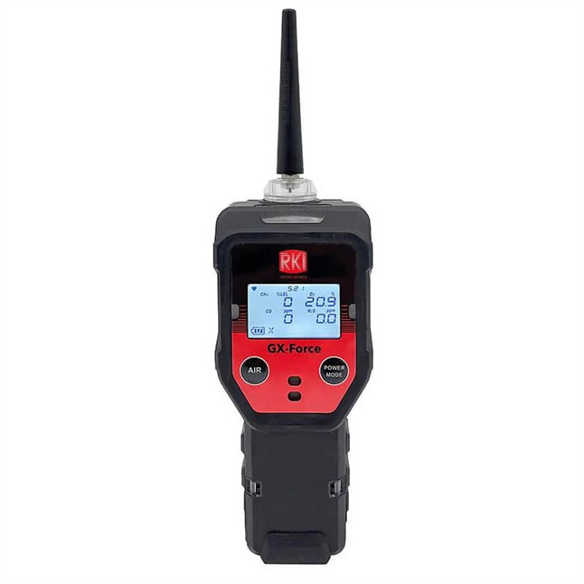 RKI GX-Force Pumped 4 Gas(O2 / LEL / CO / H2S) Confined Space Meter, w/ Unit Charger, 10’ Sample Line & Wrist Strap
