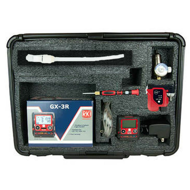 RKI GX-3R Four Gas Detector(O2/LEL/CO/H2S) Kit,w/ RP-3R Sample Pump, 10’ Hose & Probe , Unit Charger, Screwdriver, Case