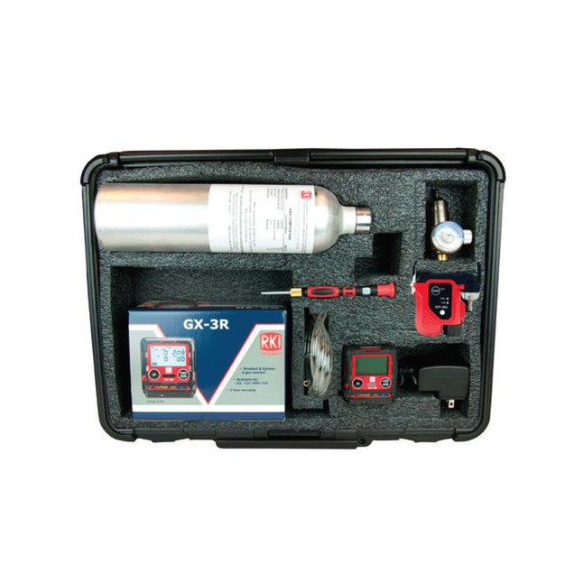 RKI GX-3R Four Gas Detector(O2/LEL/CO/H2S) Kit, w/Cal Gas, 34AL Gas Cylinder, Regulator, Tubing, Unit Charger, Screwdriver, Case