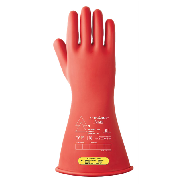Electrical Rubber Glove Cl 2 High Voltage 14" Red