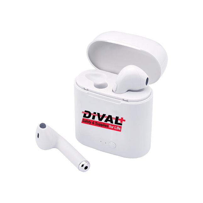 Atune Bluetooth Earbuds with Charging Case, DiVal Logo