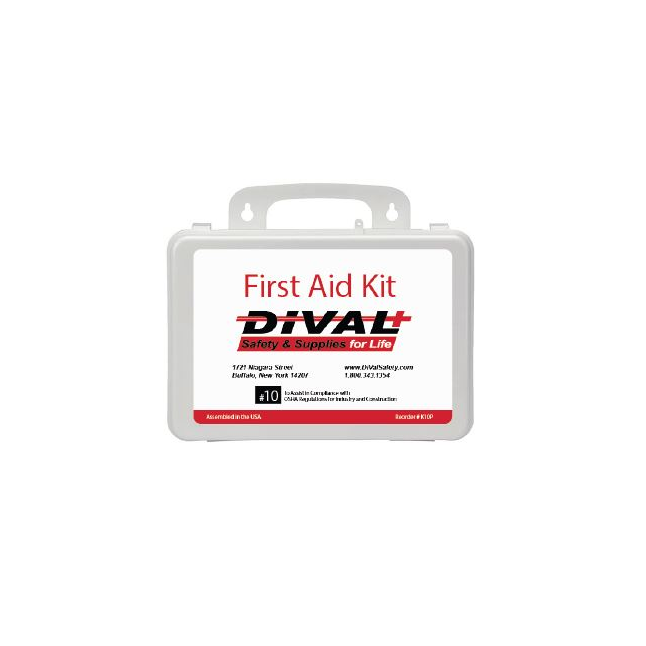DiVal 10 Person First Aid Kit with Weatherproof Plastic Case, OSHA Compliant