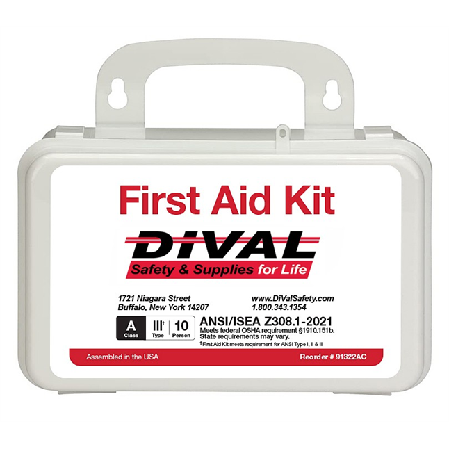 DiVal Class A 10 Person First Aid Kit, ANSI 2021, Plastic
