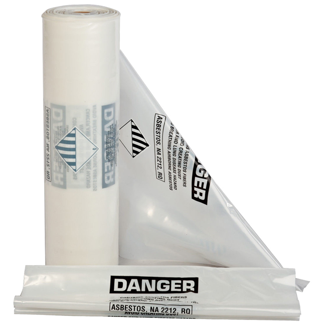 Asbestos Printed Bags, 6 mil, Clear