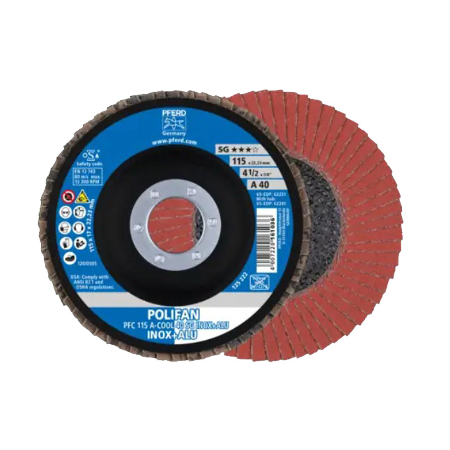 Pferd Conical Aluminum Oxide Flap Disc, T29 A-COOL SG, 4-1/2" x 7/8"