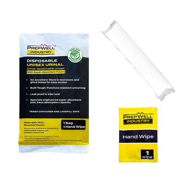 PrepWell Disposable Unisex Urinal Bag with Pouch & Hand Wipe Main Image